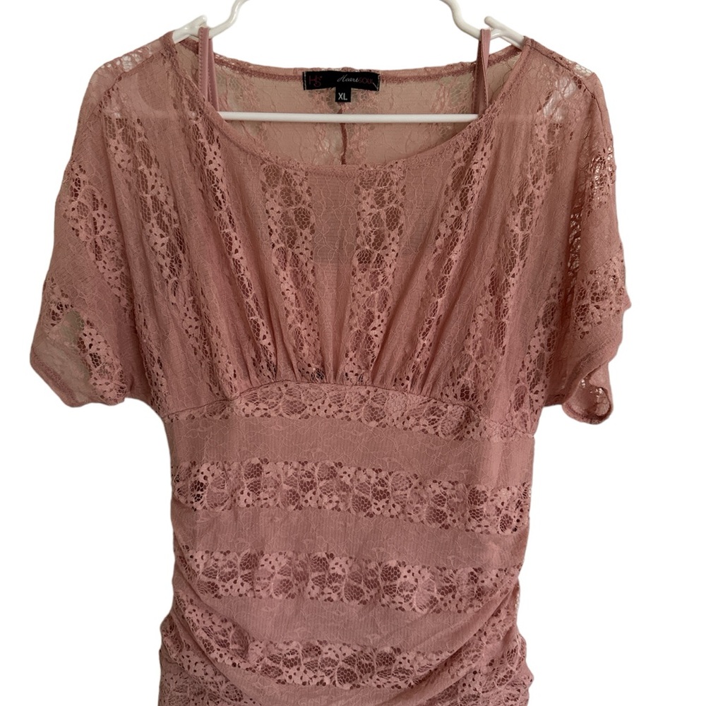 HEART SOUL PINK LACE TOP SZ XL